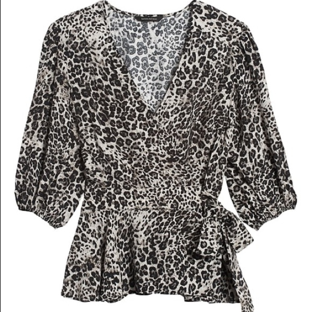 New Banana Republic Leopard Print Peplum Wrap Top
